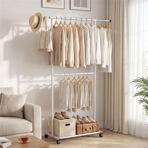 Porte-vêtements double extensible en métal avec roulettes, hauteur réglable - Product Image 2