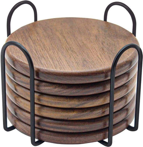 ชุดจานรองแก้วไม้เนื้อแข็งทำมือ 4 ชิ้น พร้อมที่วาง ขัดเงา ใช้ซ้ำได้ เป็นมิตรกับสิ่งแวดล้อม - Product Image 3