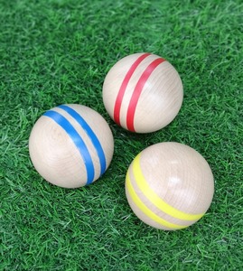 Juego de bochas de madera con rayas de colores y pallino rojo en bolsa de malla, juego duradero para jugar al aire libre, juguetes educativos - Product Image 3