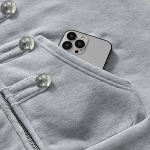 <b>Women</b> Printed <b>Fleece</b> Zip Hoodie Decorative Metal Buttons <b>Warm</b> Hooded Casual Winter <b>Jacket</b> Soft Fabric Cotton Blend Front Pocket - Product Image 5