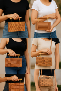 Bolso de Mano de Lujo Hecho a Mano, Duradero, Ecológico, Ligero, de Madera y Resina, con Diseño Geométrico Incrustado, Cadena Cruzada, Personalizado - Product Image 2