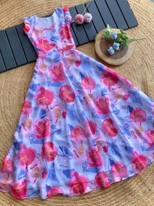Vestido de Fiesta Floral de Moda para Mujer, con Mangas con Volantes, Largo Regular, Vestido de Verano, Secado Rápido, Elegante, Corte Regular, para Diwali y Bodas - Product Image 3