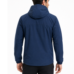 Blouson coupe-vent décontracté à capuche pour homme, bleu sarcelle vif, avec fermeture éclair, veste de sport et de course bleu marine - Product Image 4