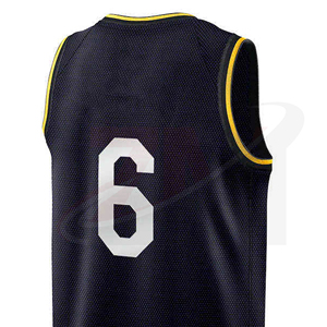 Camiseta de baloncesto unisex negra con ribete amarillo, número 6, sin mangas, transpirable, atlética, para adultos - Product Image 5