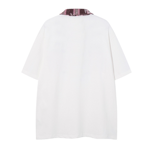 เสื้อเชิ้ตผู้ชายลายทางสีแดงขาว แขนสั้น ผ้าฝ้ายแคนวาส ทอแบบสบายๆ ระบายอากาศได้ดี น้ำหนัก 240 กรัม ติดกระดุมด้านหน้า ดีไซน์โลโก้ - Product Image 2