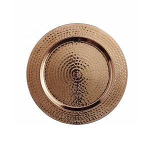 Gold Pink Stainless Steel Charger Plate with <b>Glass</b> Home Kitchen <b>Decor</b> Serving Dinner Dishes Dining Table Model - Product Image 2