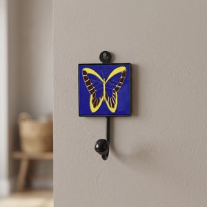 Wall Mounted Metal <b>Hook</b> <b>Single</b> <b>Coat</b> Rack Eco-Friendly Waterproof Vintage Self-adhesive Installation Novelty Design Blue Yellow - Product Image 1