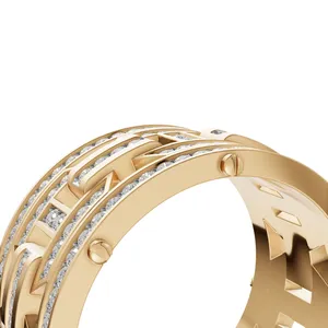 Bague en diamant pour homme Aurelian Link au design élégant, diamant de laboratoire taille ronde en or jaune 18 carats, 226 diamants pour l'exportation - Product Image 4