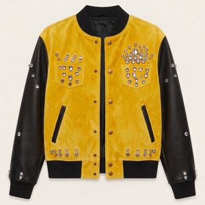 Chaqueta Varsity Extra Grande Personalizada OEM con Pedrería y Mangas de Cuero de Ante, Chaqueta Bomber, Venta Directa de Fábrica - Product Image 4