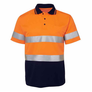 Hi Vis Safety Polo <b>Shirt</b> <b>Men</b> Short Sleeve Reflective Breathable <b>Orange</b> Navy Color Blocked Workwear Knitted Polyester - Product Image 1