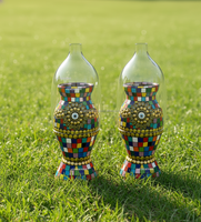 Brûleur d'encens en verre mosaïque fait main de luxe avec œil turc – Brûleur de Bakhoor décoratif pour les cadeaux de l'Aïd et du Ramadan