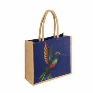Bolsa de Yute Mediana Azul Marino con Patrón Geométrico, Cierre de Cremallera, Asa Superior, Bolsa de Compras para Supermercado, Ecológica para Exteriores - Product Image 2