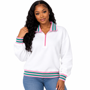 Sweat-shirt unisexe à col zippé, blanc, en polaire premium, style grec décontracté, vêtement d'extérieur blanc et vert, pour sororité - Product Image 1