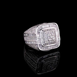 Anillo de Compromiso con Diamantes Moissanite de Corte Baguette y Redondo, Plata de Ley 925, Anillo de Diseño, Regalos de Boda para Él, Joyería Hip Hop - Product Image 1