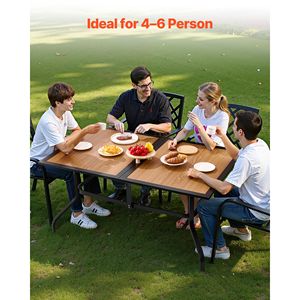 Tavolo da pranzo da esterno da 59 pollici con ombrellone da 1,5 m, rettangolare, in acciaio effetto legno, per 4-6 persone, per patio e bistrò - Product Image 2