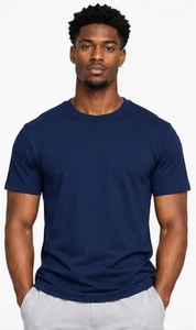 <b>Men's</b> <b>Navy</b> <b>Blue</b> Short Sleeve <b>T</b>-<b>Shirt</b> O-Neck Regular Fit Casual Knitted Cotton Solid Color Blank Design - Product Image 3