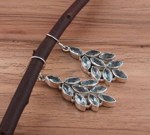 Boucles d'oreilles pendantes en topaze bleue naturelle, argent sterling 925, bijoux de luxe pour femmes, vente en gros - Product Image 5