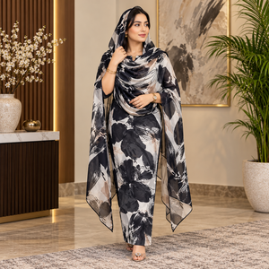 Voile de coton 100% monochrome à motifs de lapins soudanais, style Toub |   Tissu imprimé numérique abstrait noir et blanc de 44 pouces pour drap Toub - Product Image 2