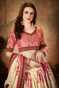 Women's Floral Print Organza Chiffon Woven Lehenga Choli Set <b>Sequins</b> Embroidered Ethnic Wedding Outfit Floor-Length - Product Image 2