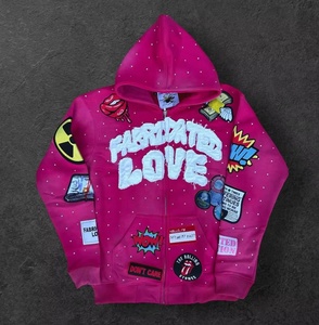 Sudadera con capucha pesada para hombre con cremallera, corte holgado oversize, estampado personalizado, con pedrería, diseño antiarrugas, tejido de punto, antiencogimiento - Product Image 1