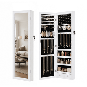 Wall Mount LED <b>Mirror</b> <b>Jewelry</b> Organizer Lockable Wooden Makeup <b>Storage</b> Cabinet White - Product Image 1