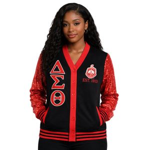 Delta Sigma Theta Black Sequin Cardigan for Women Comfortable Fit Premium Fabric Greek Sorority Apparel Casual Wear - Product Image 1