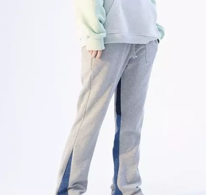 Men's Gray Sweatpants With Blue Side Stripe Elastic Waist Drawstring Casual Autumn Knitted Cotton Pants - Product Image 5