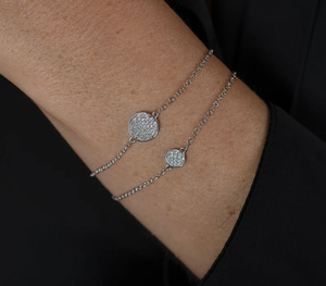 Pulsera de Eslabones de Plata Chapada en Oro de 14K con Diamantes de Corte Brillante y Discos de Cristal de Imitación, Estilo Vintage para Mujer, Certificada por IGI - Product Image 1