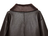 Veste en similicuir marron vintage de luxe pour femme avec col en fourrure, manteau d'hiver chaud et épais en peau de mouton, blouson bomber en cuir PU surdimensionné