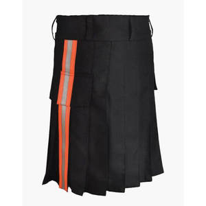 Kilt de pompier noir moderne avec poches cargo et bandes réfléchissantes vertes - Product Image 3