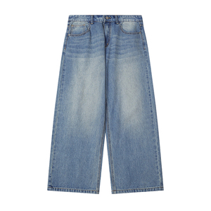 Vintage Wash Straight Leg Baggy Wide-Leg Jeans Custom Made High Street Casual Pants for Men New Fashion Brand Denim Fabric - Product Image 2