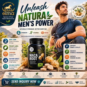 Tabletas Masticables de Raíz de Maca Elma Food, 60 Unidades, Halal, Naturales, para la Vitalidad Masculina, Energía y Metabolismo, Marca Privada OEM - Product Image 1