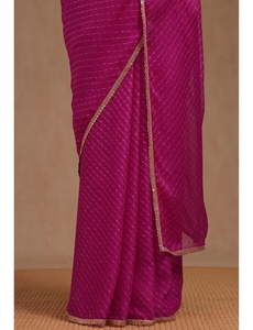Saree KV in Georgette Rosa <span class=keywords><strong>Fucsia</strong></span> con Stampa Leheriya e Blusa Non Cucita - Product Image 6