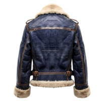 B3 Bomber Jacket Aviator Veste en cuir de mouton véritable pour homme Bleu