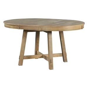 Farmhouse-Style Round Extendable Dining Table with 16\" Wood Leaf Kitchen Table in Natural Wood Wash - Product Image 5