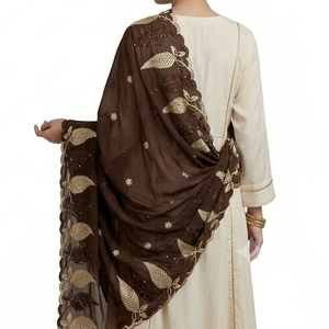 Wholesale OEM Women Chiffon Long Hijab Shawl Floral Rhinestone Embroidery Soft Breathable Summer Lightweight Supplier - Product Image 3