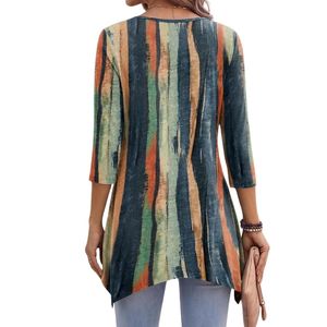 Multicolor Artistic Stripe Plus Size Rayon <b>Blouse</b> Abstract Pattern Round Neck Flared Hem Fashion Women'<b>s</b> Boho <b>Blouses</b> - Product Image 2