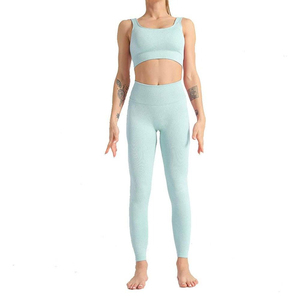 ชุดโยคะผู้หญิง 2 ชิ้น ผ้าเนื้อเดียวกัน ระบายอากาศได้ดี ต้านเชื้อแบคทีเรีย แห้งเร็ว ไร้ตะเข็บ วัสดุสั่งทำพิเศษ โลโก้สั่งทำ คุณภาพสูง รับผลิตแบบ OEM - Product Image 2