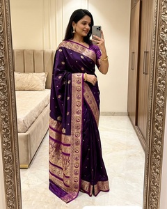 Indian Traditional Ethnic Satin <b>Silk</b> with Meenakari Weaving Saree for Festive Function for Women Fancy Wedding Wear Saree - Product Image 4
