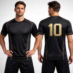 OEM Custom Soccer Jersey Men's Dry Fit Black Football Shirt Team Uniform Athletic Wear with Number 10 and Gold Accents - Product Image 3