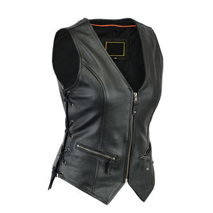 Gilet chauffant sans manches en cuir de vachette noir véritable OEM pour femme, grande taille, coupe-vent double, idéal pour la moto en hiver - Product Image 4