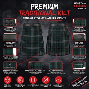 Kilt écossais pour homme, vert et noir à carreaux, kilt plissé traditionnel avec ceinture - Product Image 6