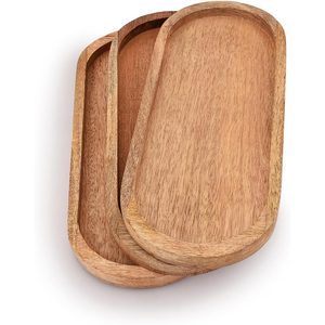 Ensemble de plateaux de service en bois de manguier artisanal de qualité supérieure, écologiques, ovales, pour les collations et la vaisselle de table, utilisation en restaurant - Product Image 1