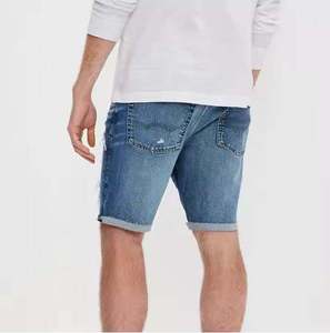 Shorts en jean délavé pour homme, coupe droite, taille mi-haute, décontracté, hiver, en tissu tricoté polyester/coton, avec poches - Product Image 5