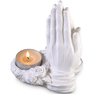 Portavelas de Piedra Ónix Natural Verde con Diseño de Mano en Oración, Hecho a Mano, 4x4 Pulgadas, Elegantes Portavelas de Piedra para Navidad - Product Image 1