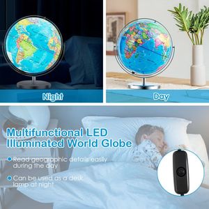 Globe terrestre éclairé de 13 pouces avec carte rotative à 720 degrés et lumière LED - Product Image 2
