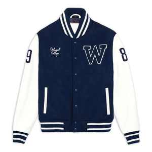 Factory Custom Womens Wool Blend Varsity <b>Jacket</b> White Faux <b>Leather</b> Sleeve Letter Embroidery Chenille Streetwear Letterman <b>Jacket</b> - Product Image 1