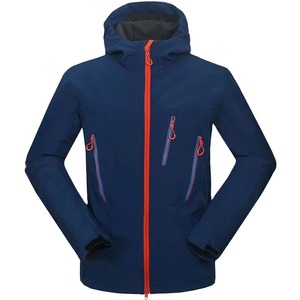 Veste softshell à capuche pour homme, coupe-vent, imperméable, doublée de polaire, pour la randonnée en plein air, bleu marine, bleu royal, logo personnalisé OEM - Product Image 1