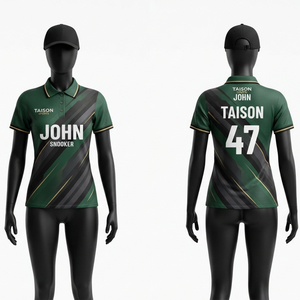 เสื้อสนุกเกอร์ผู้หญิง พรีเมียม 160 GSM ผ้าโพลีเอสเตอร์อินเตอร์ล็อค สีเขียว ดำ เทา  แบบซับลิเมชั่น  รับทำโลโก้ตามสั่ง  OEM ODM - Product Image 1