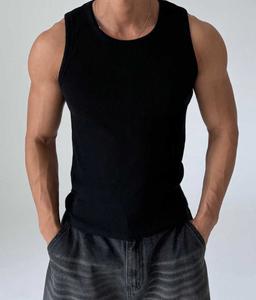 Débardeur côtelé en pur coton épais pour hommes musclés, coupe ajustée et élastique - Product Image 2